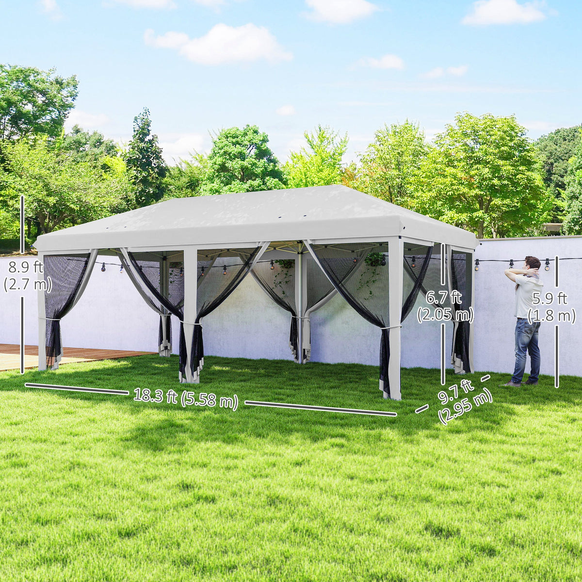 10' x 20' Pop-Up Canopy Tent with Removable Mesh Sidewalls and Carry Bag, White