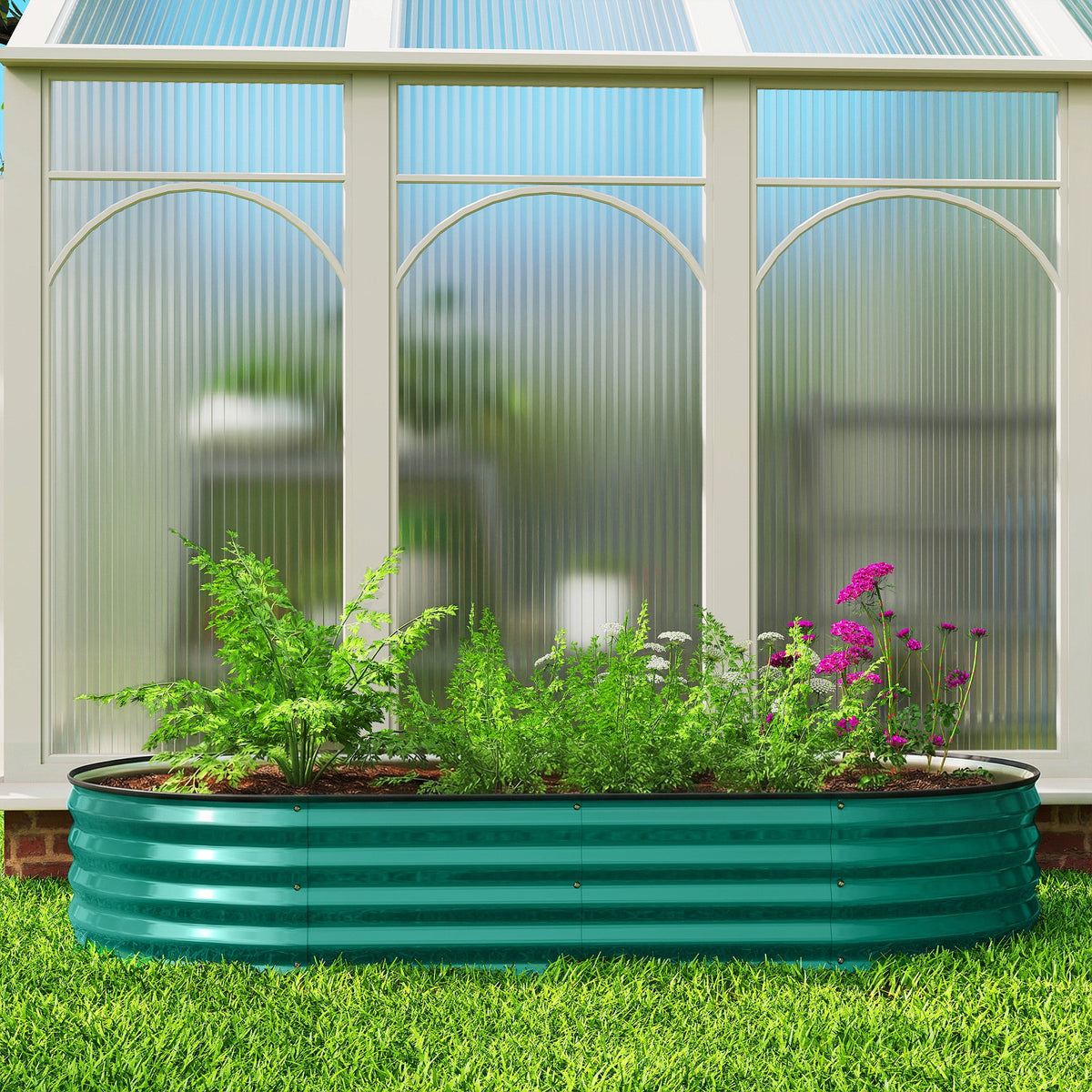 180 x 90 x 30 cm Galvanised Raised Garden Bed with Safety Edging, Light Green