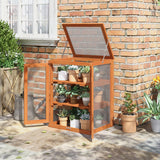 Wooden 2 Tier Cold Frame Greenhouse with Polycarbonate Panels, Orange