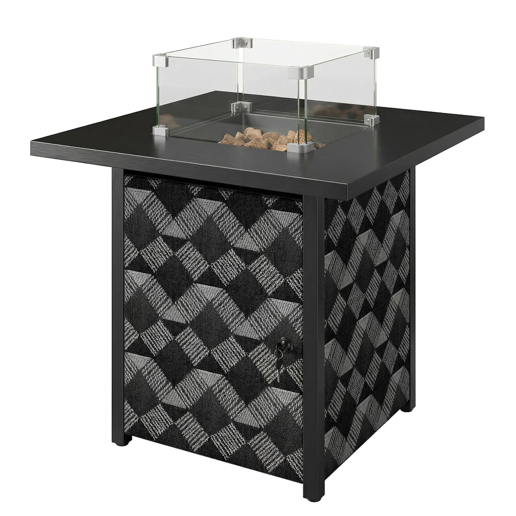 12 KW Square Propane Gas Fire Pit Table with Wind Guard, Black