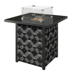 12 KW Square Propane Gas Fire Pit Table with Wind Guard, Black