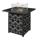 12 KW Square Propane Gas Fire Pit Table with Wind Guard, Black