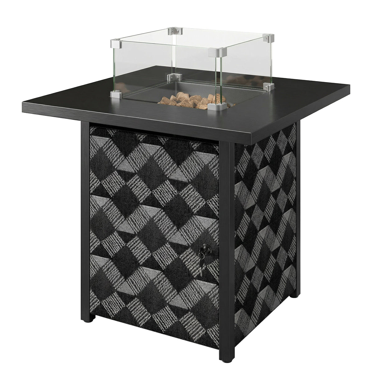 12 KW Square Propane Gas Fire Pit Table with Wind Guard, Black