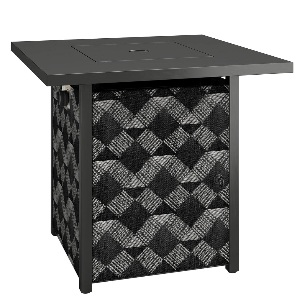12 KW Square Propane Gas Fire Pit Table with Wind Guard, Black