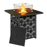 12 KW Square Propane Gas Fire Pit Table with Wind Guard, Black