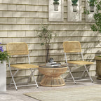 Rattan Outdoor Coffee Table with Tempered Glass Top, Nature Wood