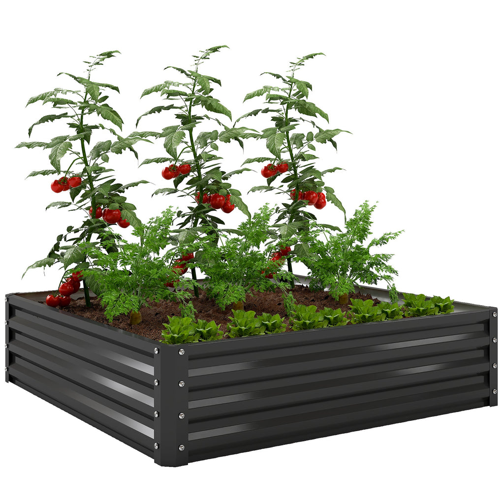 4' x 4' x 1' Galvanized Raised Garden Bed for Vegetables, Black