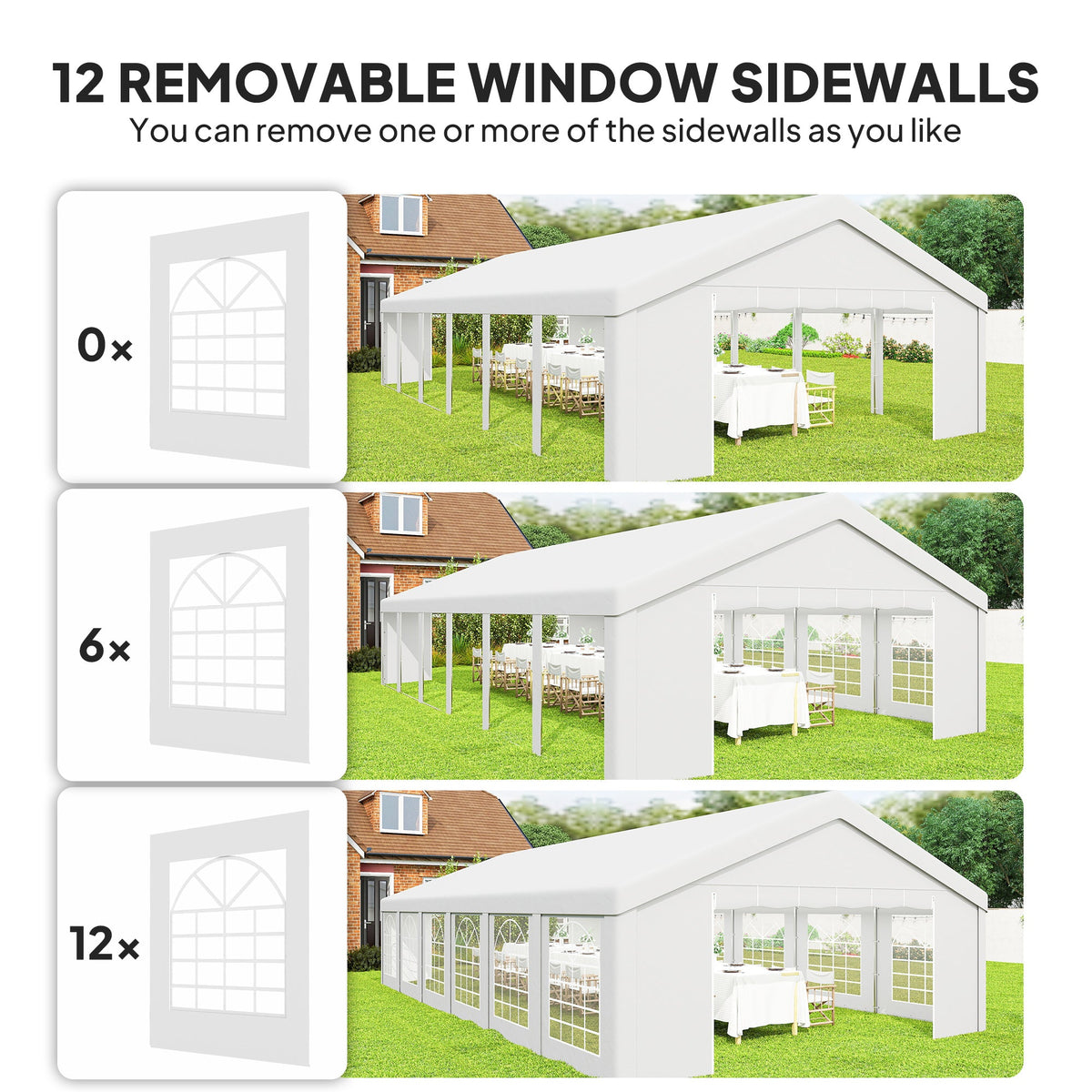 20' x 40' Heavy Duty Party Tent and Carport with 12 Sidewalls, White