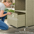 Pool Towel Rack with 2 Shelves and Basket Drawer, PE Rattan, Gradient Gray