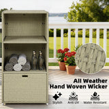 Pool Towel Rack with 2 Shelves and Basket Drawer, PE Rattan, Gradient Gray