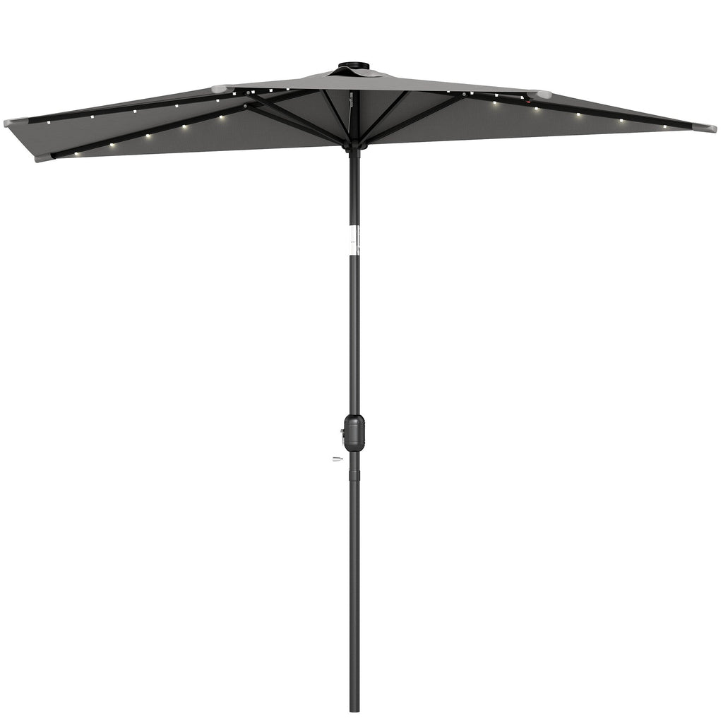 2.6 m Half Garden Parasol with Solar LED Lights and Tilt, Dark Grey