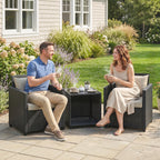 3 Piece Patio Bistro Set with Glass Table and Cushioned Chairs, Beige