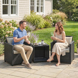 3 Piece Patio Bistro Set with Glass Table and Cushioned Chairs, Beige
