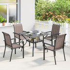 5 Piece Garden Dining Set with Stackable Chairs and Parasol Hole, Grey/Khaki
