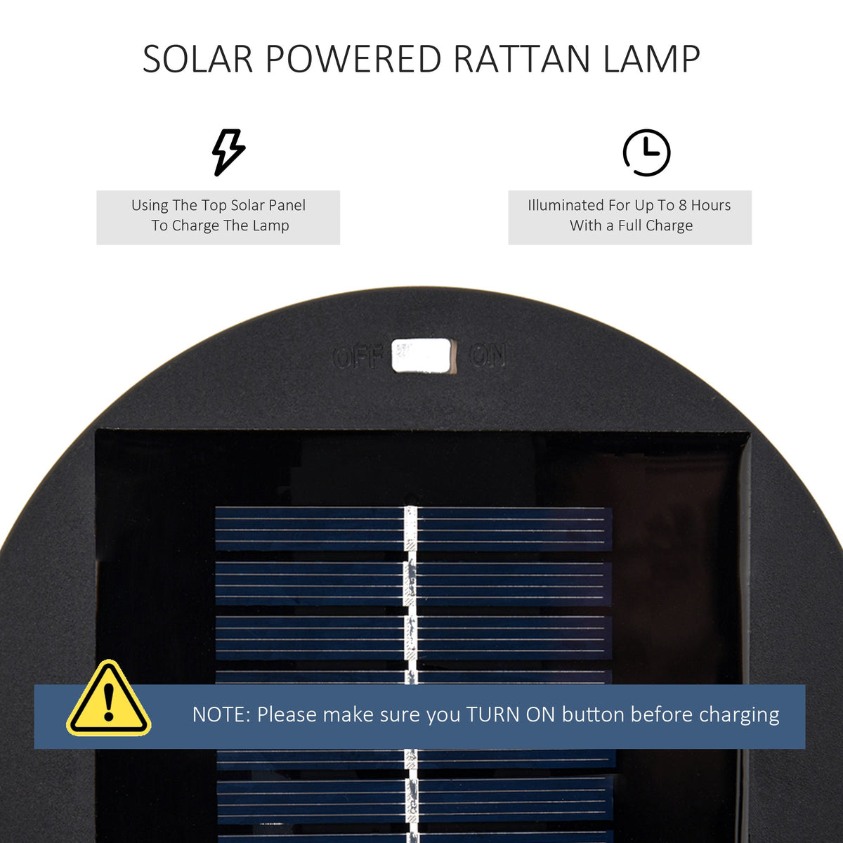 24" Wicker Solar Floor Lamp with Auto On/Off LED Lights, Black