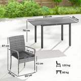 7-Piece Rattan Dining Set with Extendable Acacia Table and 6 Cushioned Chairs