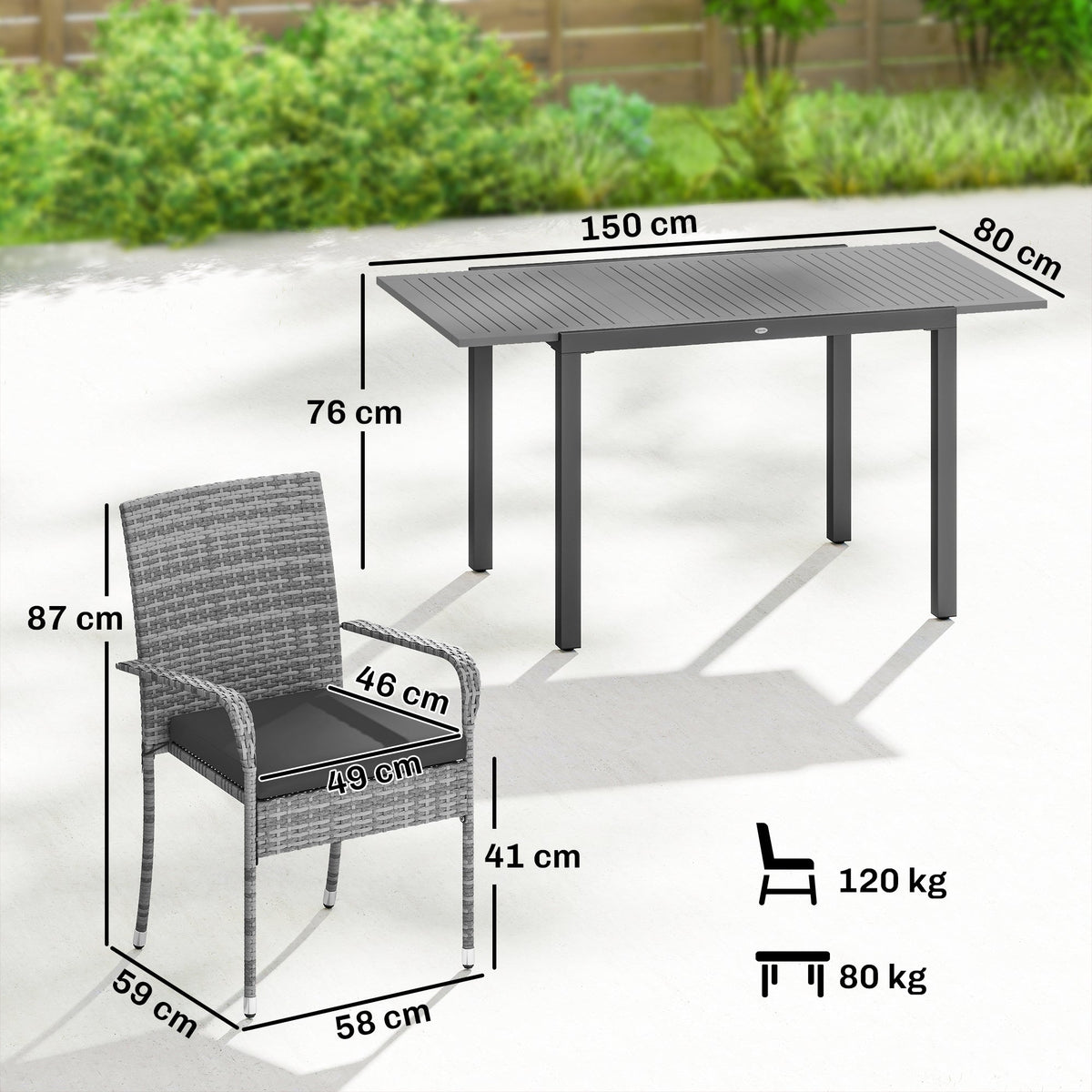 7-Piece Rattan Dining Set with Extendable Acacia Table and 6 Cushioned Chairs
