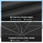3 m Banana Parasol with Crank Handle, 8 Ribs & Cross Base, Black