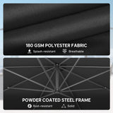 3 m Banana Parasol with Crank Handle, 8 Ribs & Cross Base, Black