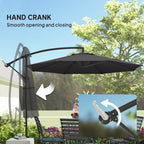 3 m Banana Parasol with Crank Handle, 8 Ribs & Cross Base, Black
