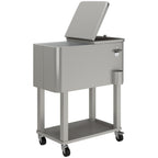 60 Quart Rolling Patio Cooler Cart with Shelf and Bottle Opener, Silver