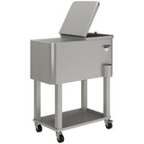 60 Quart Rolling Patio Cooler Cart with Shelf and Bottle Opener, Silver