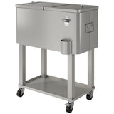 60 Quart Rolling Patio Cooler Cart with Shelf and Bottle Opener, Silver