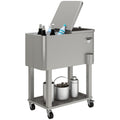 60 Quart Rolling Patio Cooler Cart with Shelf and Bottle Opener, Silver