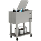 60 Quart Rolling Patio Cooler Cart with Shelf and Bottle Opener, Silver