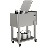 60 Quart Rolling Patio Cooler Cart with Shelf and Bottle Opener, Silver