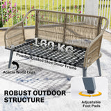 ARVOYA 4-Piece Rattan Conversation Set with Loveseat, 2 Armchairs & Acacia Table, Grey
