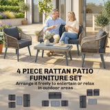 ARVOYA 4-Piece Rattan Conversation Set with Loveseat, 2 Armchairs & Acacia Table, Grey