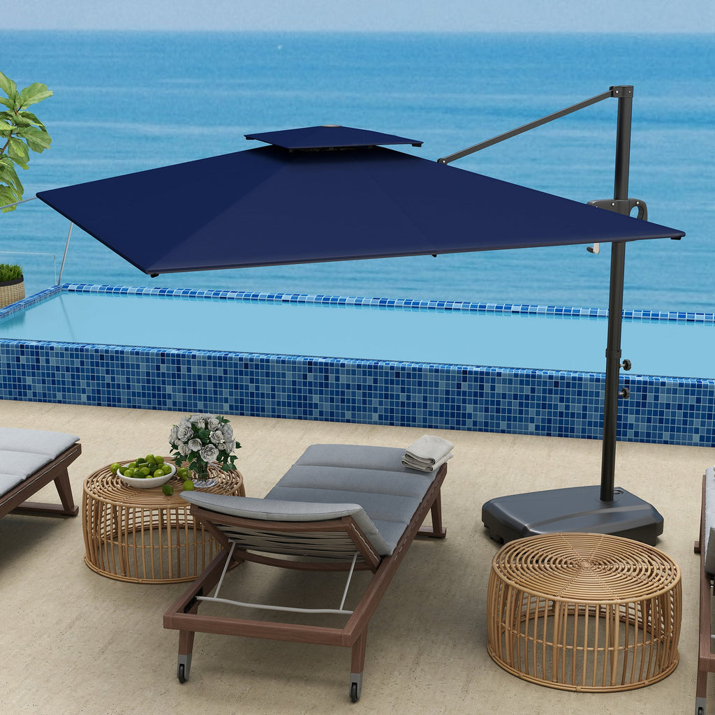 8' x 9' Square Cantilever Patio Umbrella with Fillable Base, Dark Blue