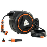 23+2m Retractable Wall Hose Reel with Auto Retraction & 12-Pattern Nozzle, Orange