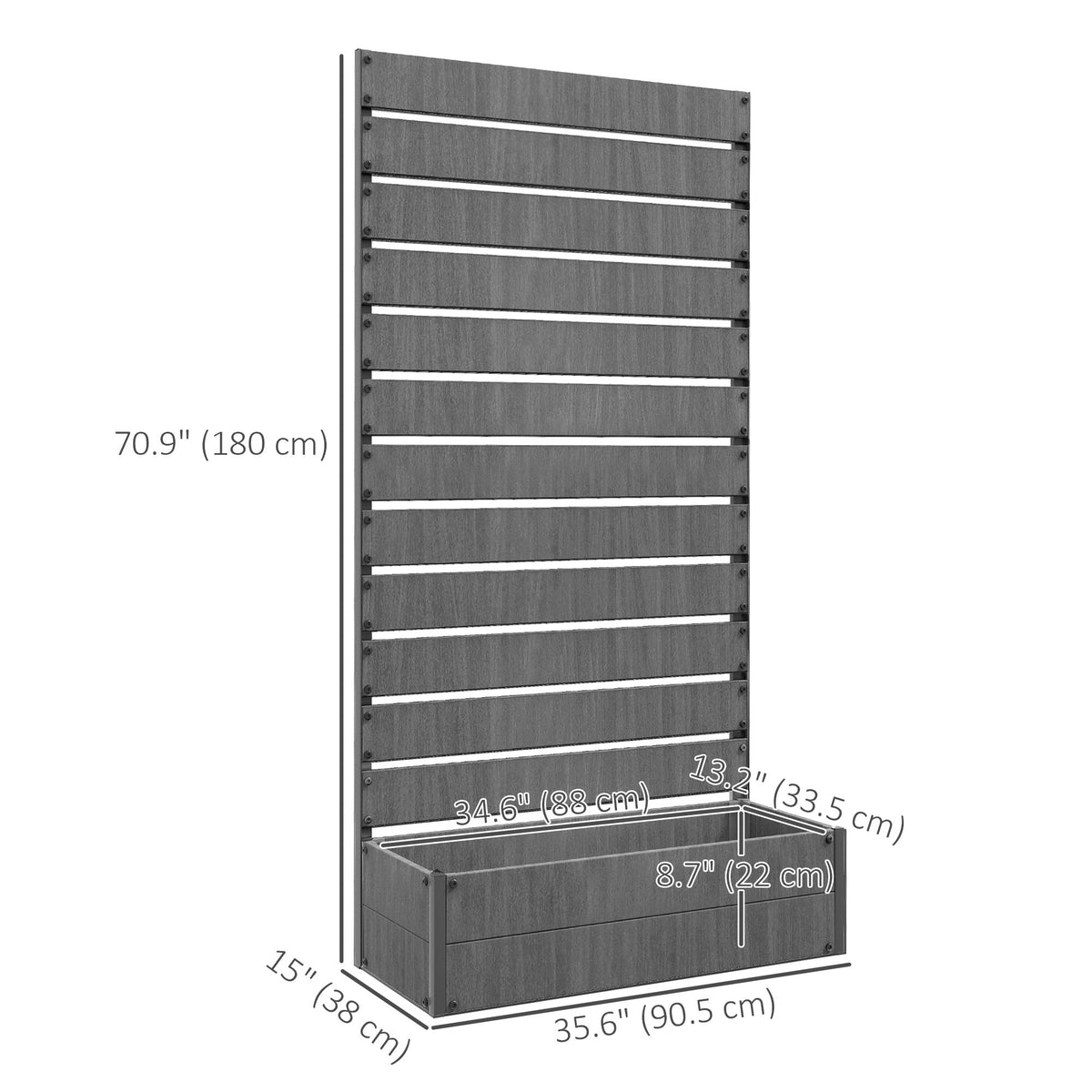 35.6" x 15" x 70.9" Raised Garden Bed with Trellis, Dark Grey