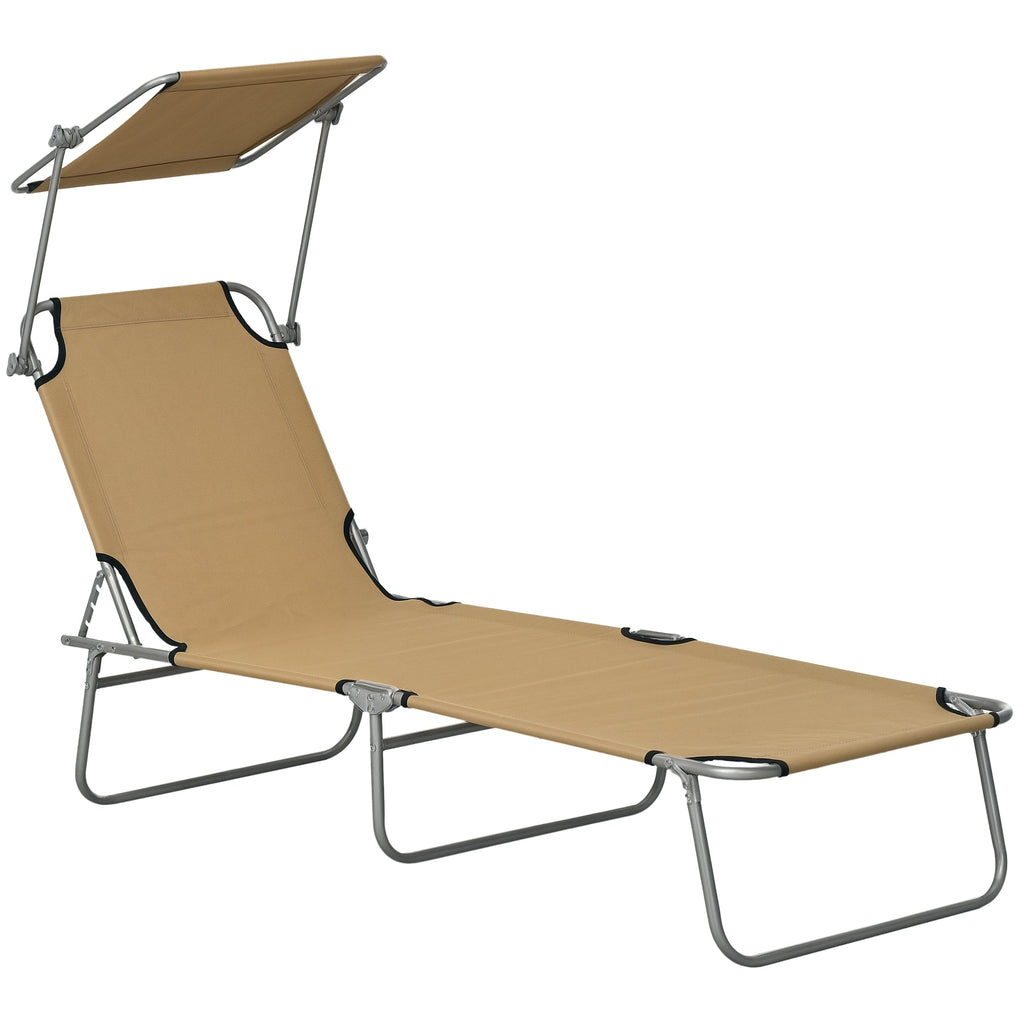 Adjustable Folding Lounge Chair with Sun Shade, Brown