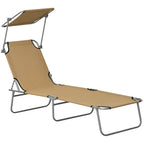 Adjustable Folding Lounge Chair with Sun Shade, Brown