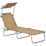 Adjustable Folding Lounge Chair with Sun Shade, Brown