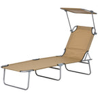 Adjustable Folding Lounge Chair with Sun Shade, Brown
