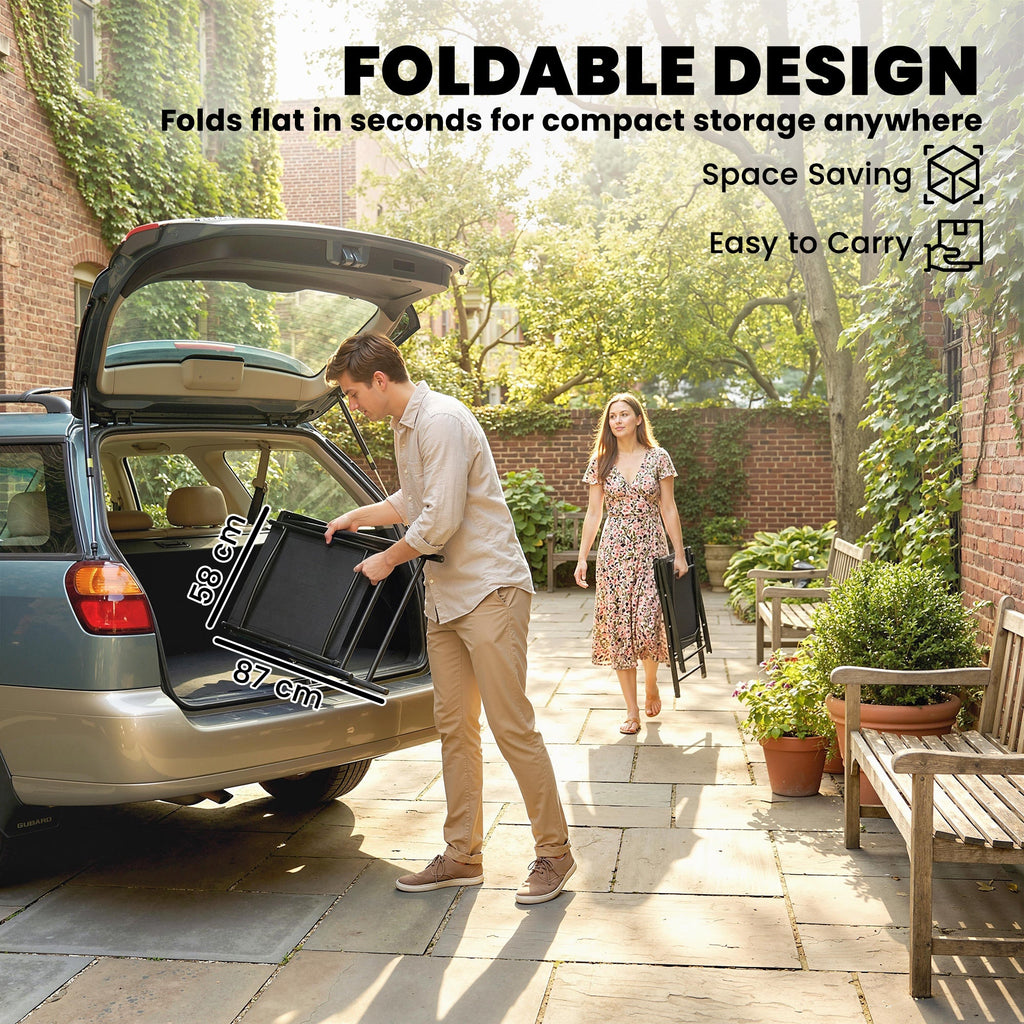 Set of 2 Folding Garden Chairs with High Back and Armrests, Black