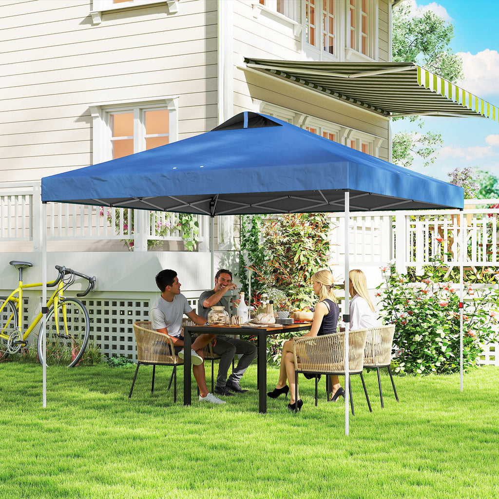 9.8' x 9.8' Pop-Up Canopy with Carrying Bag, Stakes and Ropes, Blue