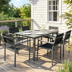 6-Seater Acacia Wood Top Dining Set with Stackable Texteline Chairs, Grey