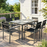 6-Seater Acacia Wood Top Dining Set with Stackable Texteline Chairs, Grey