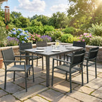 6-Seater Acacia Wood Top Dining Set with Stackable Texteline Chairs, Grey