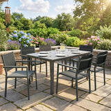 6-Seater Acacia Wood Top Dining Set with Stackable Texteline Chairs, Grey