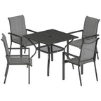 5 Piece Garden Dining Set with Stackable Chairs and Parasol Hole, Dark Grey