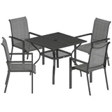 5 Piece Garden Dining Set with Stackable Chairs and Parasol Hole, Dark Grey