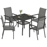 5 Piece Garden Dining Set with Stackable Chairs and Parasol Hole, Dark Grey