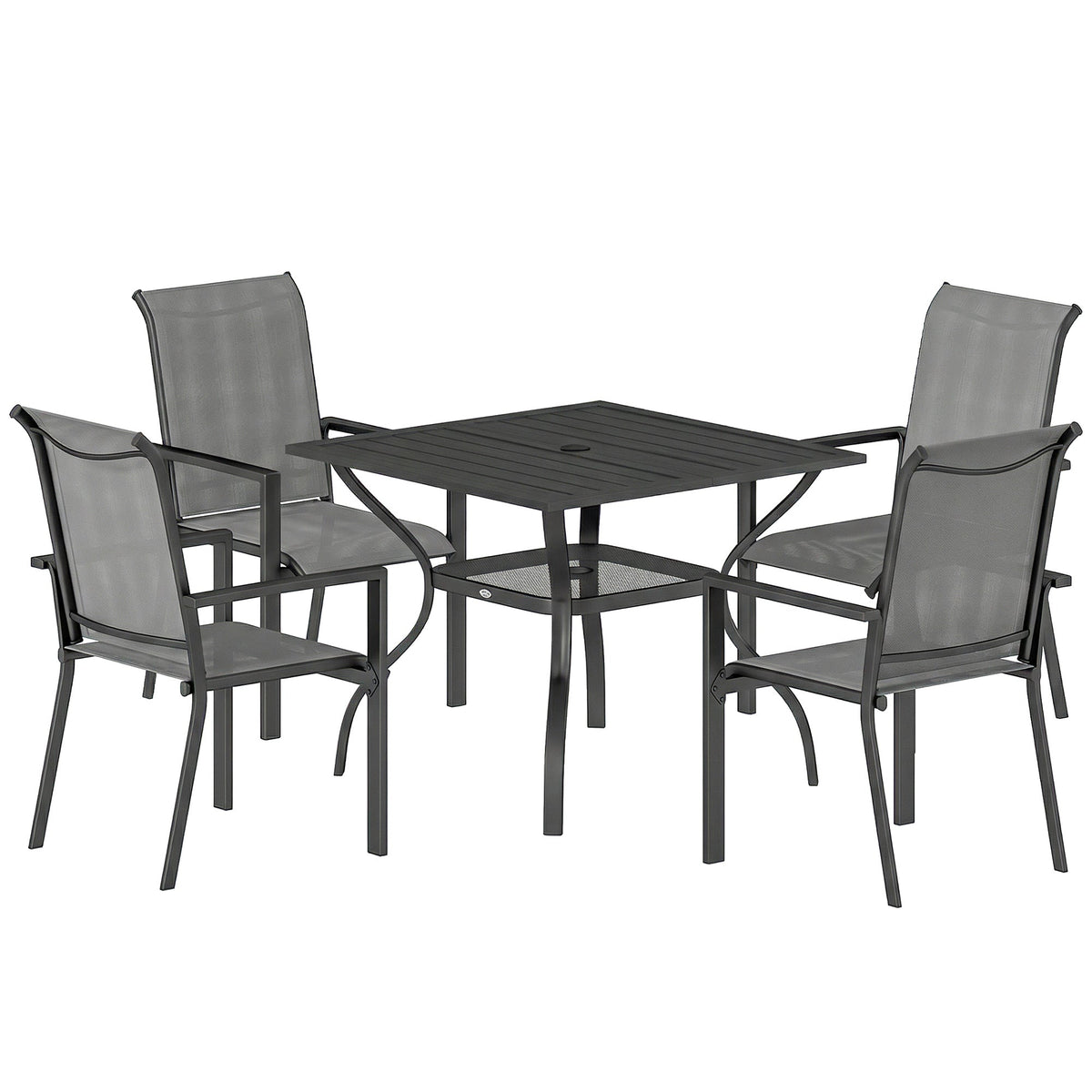 5 Piece Garden Dining Set with Stackable Chairs and Parasol Hole, Dark Grey