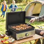Portable Gas Plancha Grill 3.5 kW, Tabletop Griddle with Grease Cup, Black
